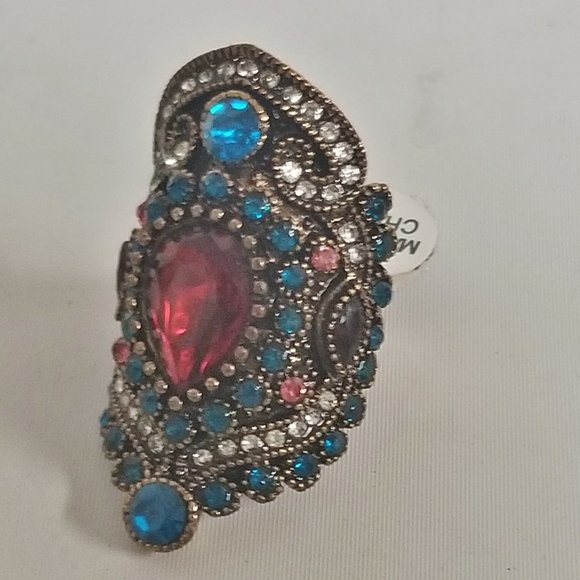 New Antiqued Jeweled Crystals Gypsy Magic Statement Ring - Picture 4 of 6